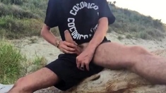 He wanks in the dunes