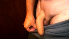 Grey Shorts Freeballing (commando) Flaccid Cock Swinging