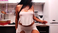 Stacked brunette goes solo toys and masturbation