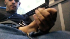 Str8 Big-Cock Hunk Strokes on the Bus