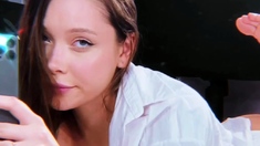 Public blowjob from an amateur brunette babe in POV video
