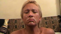Amateur busty blonde babe sucking and cock riding pov style