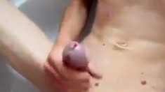 Pissing and cumming on my big-dicked buddy made him explode