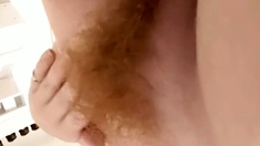 Amateur redhead masturbates then gives a blowjob