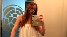 Amateur redhead masturbates then gives a blowjob