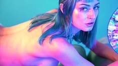 Brunette amateur babe strips off and masturbates