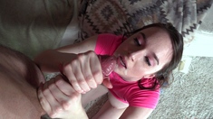Slut gives wam deep throat pov blowjob and handjob