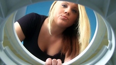 Blonde glory hole bj bitch facialized and she loves it