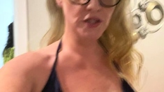 Cute blonde with big boobs solo