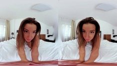 Sexy Brunette Babe Spreads Legs And Masturbates Shaven Twat