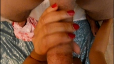 Hot MILF gives blowjob to big cock