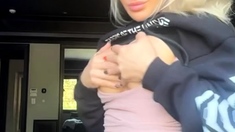 Sexy Blonde Babe With Big Boobs Strips Bra