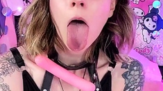 Close up with teen pussy pleased with dildo and vibrator