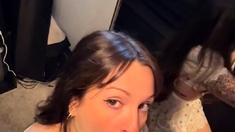 Dark haired amateur blowjob and handjob in fake taxi
