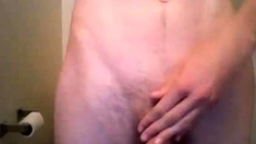 Twink Strokes Small Cock In Friend's Bathroom