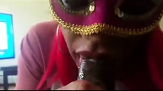 Masked Ebony Chick Swallow After Blowjob