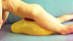 Yellow balloon humping cum